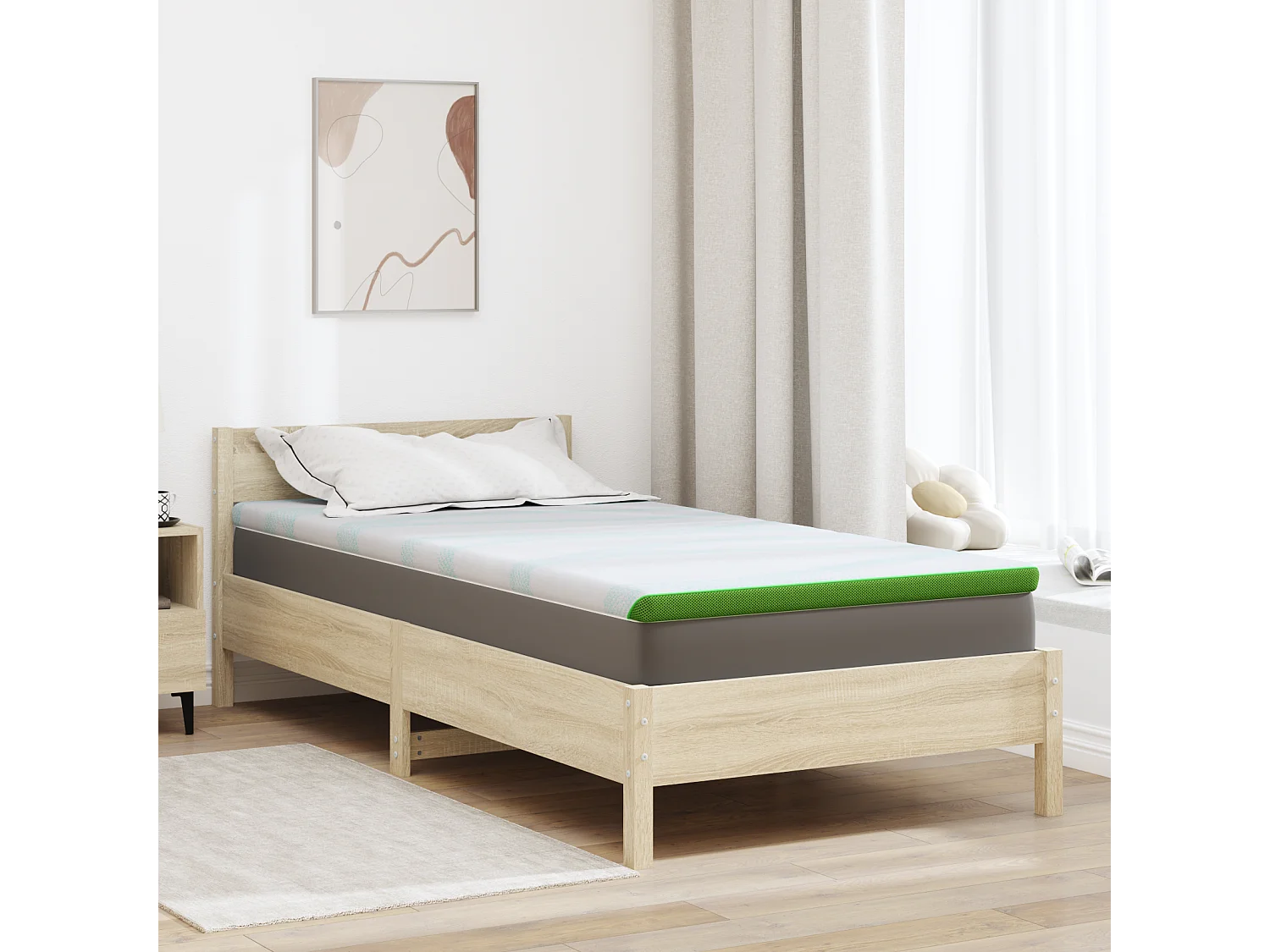Surmatelas  | Coussins de Matelas | Couvre-matelas Blanc et vert 90 x 190 cm