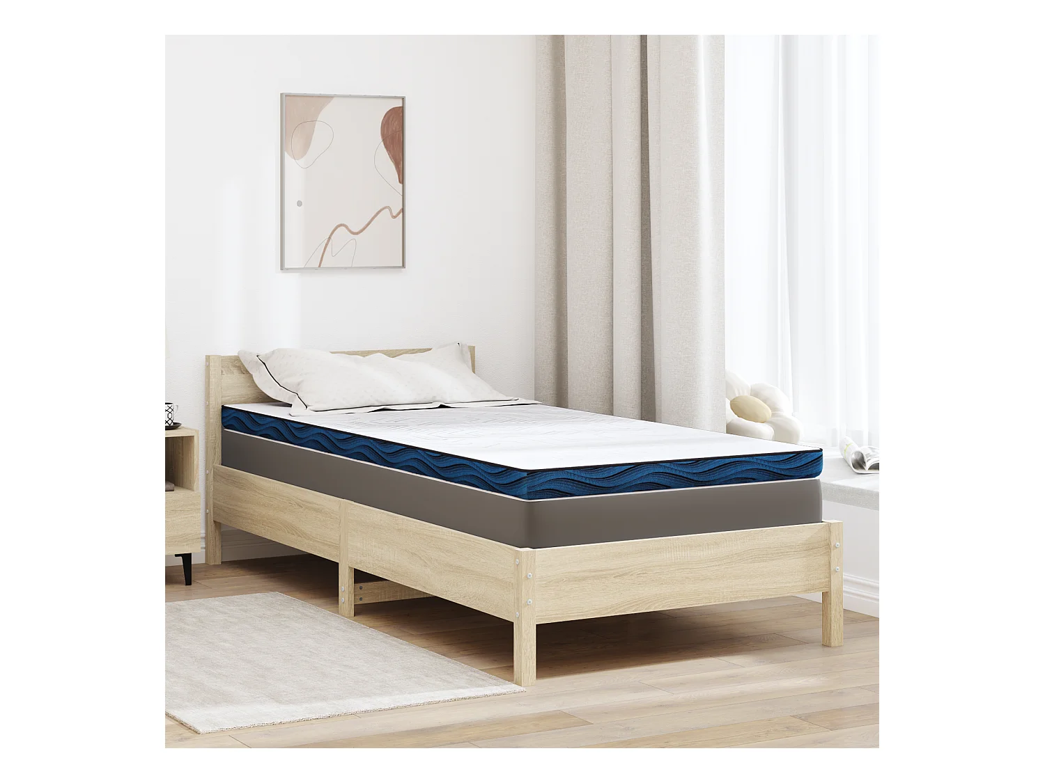 Surmatelas  | Coussins de Matelas | Couvre-matelas Blanc et Bleu 90 x 200 cm