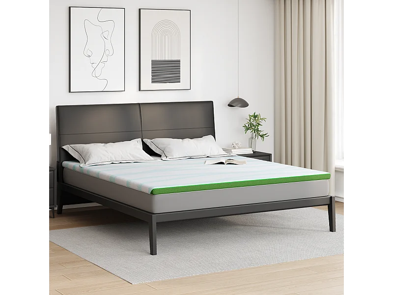 Surmatelas  | Coussins de Matelas | Couvre-matelas Blanc et vert 200 x 200 cm