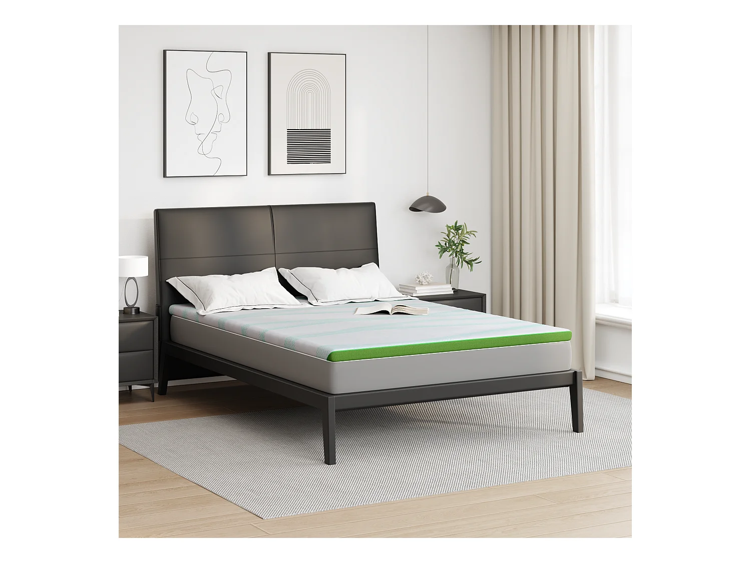 Surmatelas  | Coussins de Matelas | Couvre-matelas Blanc et vert 180 x 200 cm