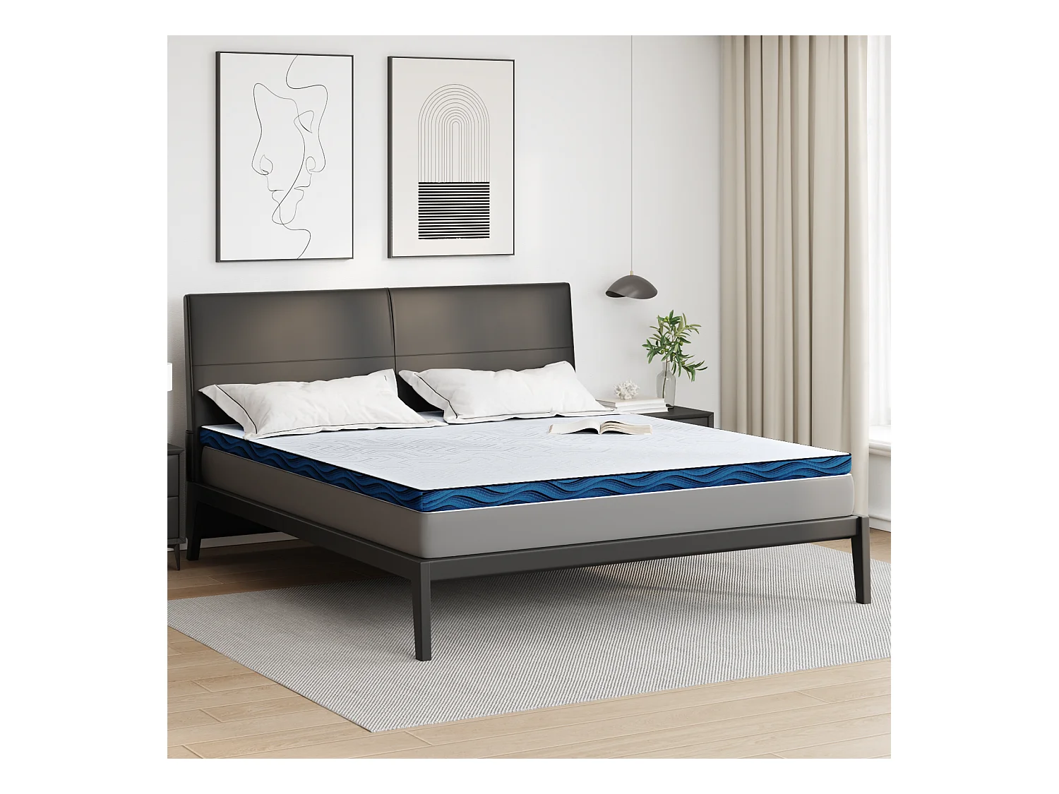 Surmatelas  | Coussins de Matelas | Couvre-matelas Blanc et Bleu 180 x 200 cm