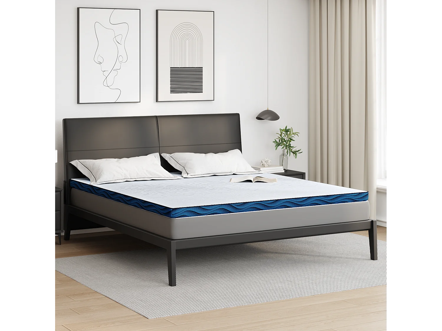 Surmatelas  | Coussins de Matelas | Couvre-matelas Blanc et Bleu 180 x 200 cm