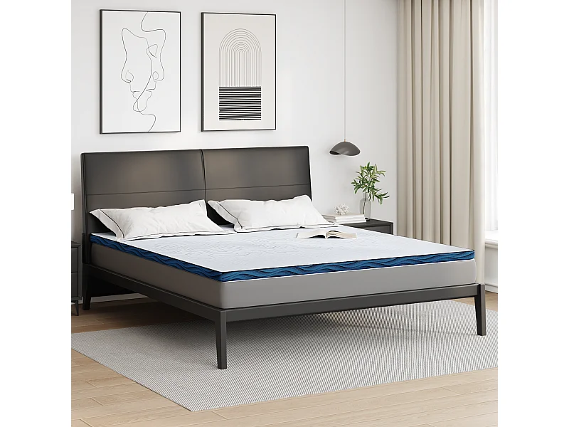 Surmatelas  | Coussins de Matelas | Couvre-matelas Blanc et Bleu 180 x 200 cm