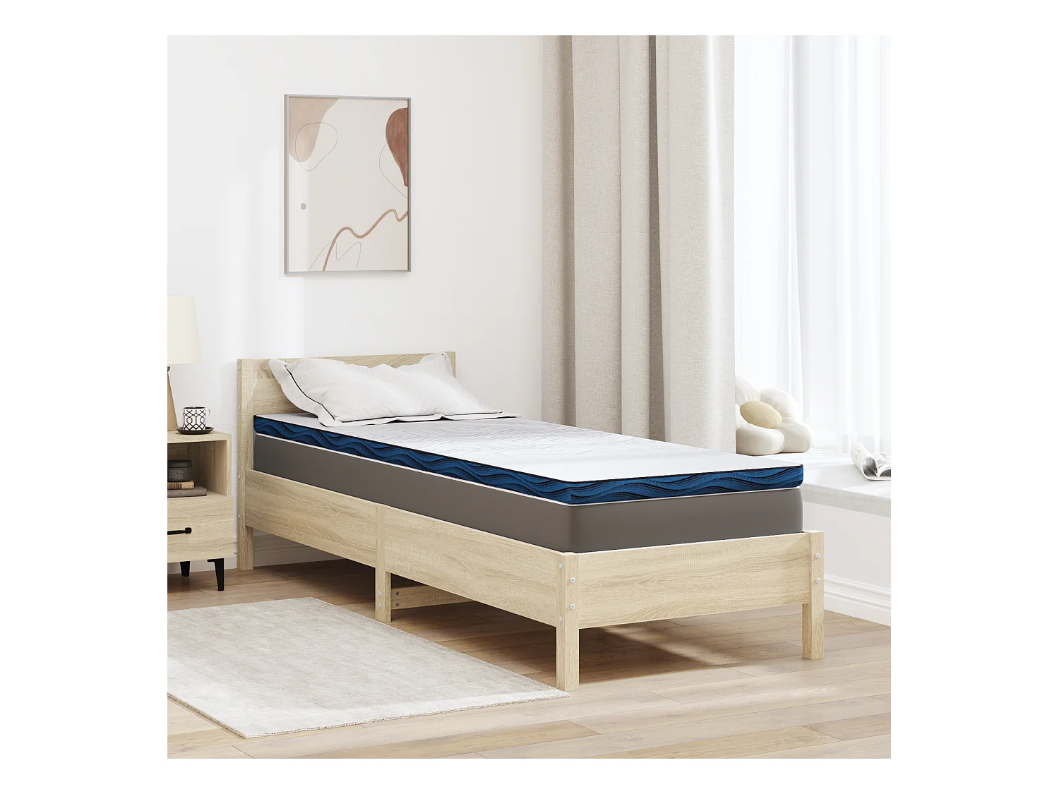 Surmatelas  | Coussins de Matelas | Couvre-matelas Blanc et Bleu 80 x 200 cm