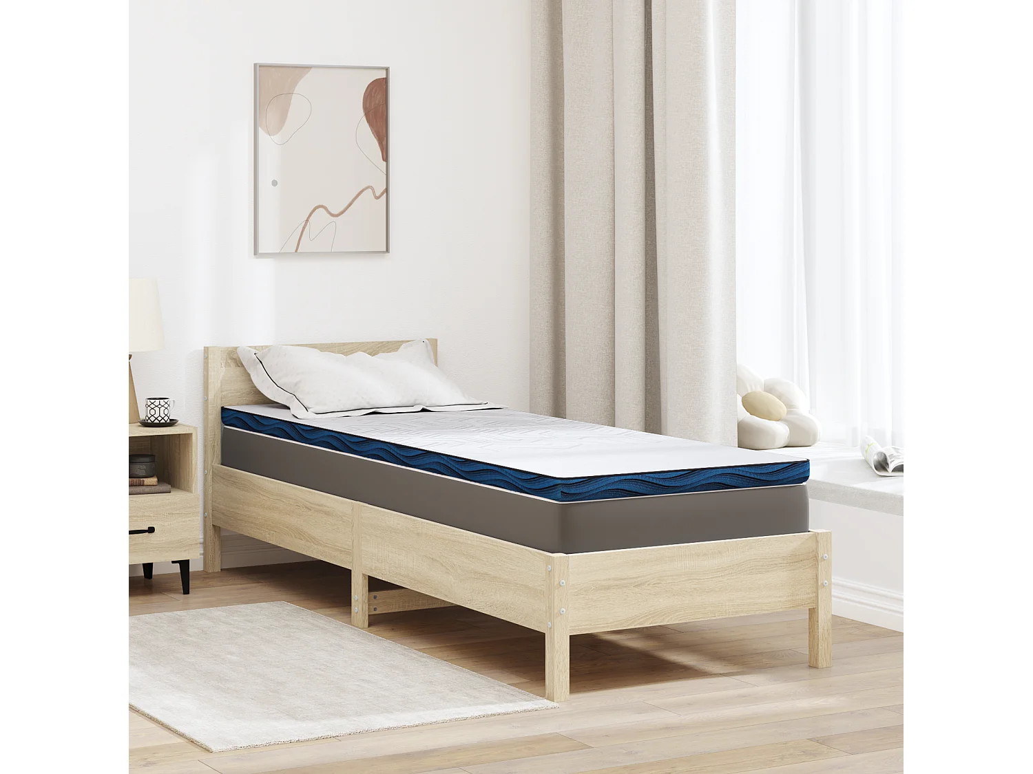 Surmatelas  | Coussins de Matelas | Couvre-matelas Blanc et Bleu 80 x 200 cm