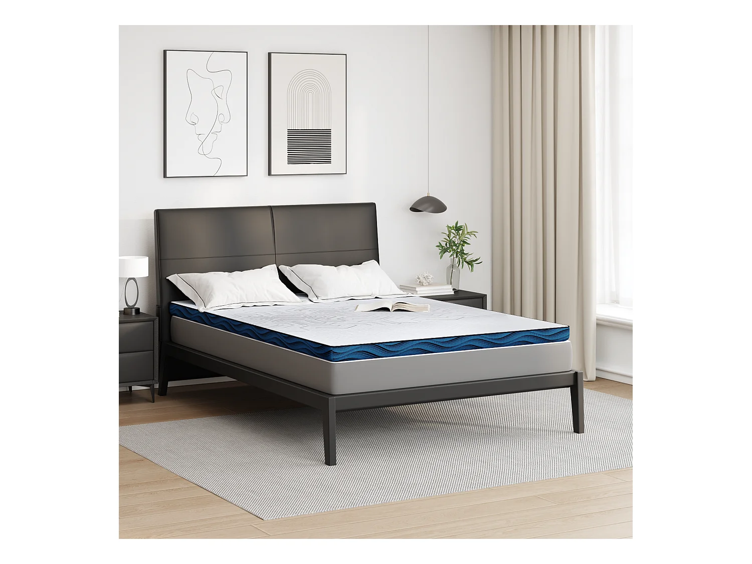 Surmatelas  | Coussins de Matelas | Couvre-matelas Blanc et Bleu 160 x 200 cm