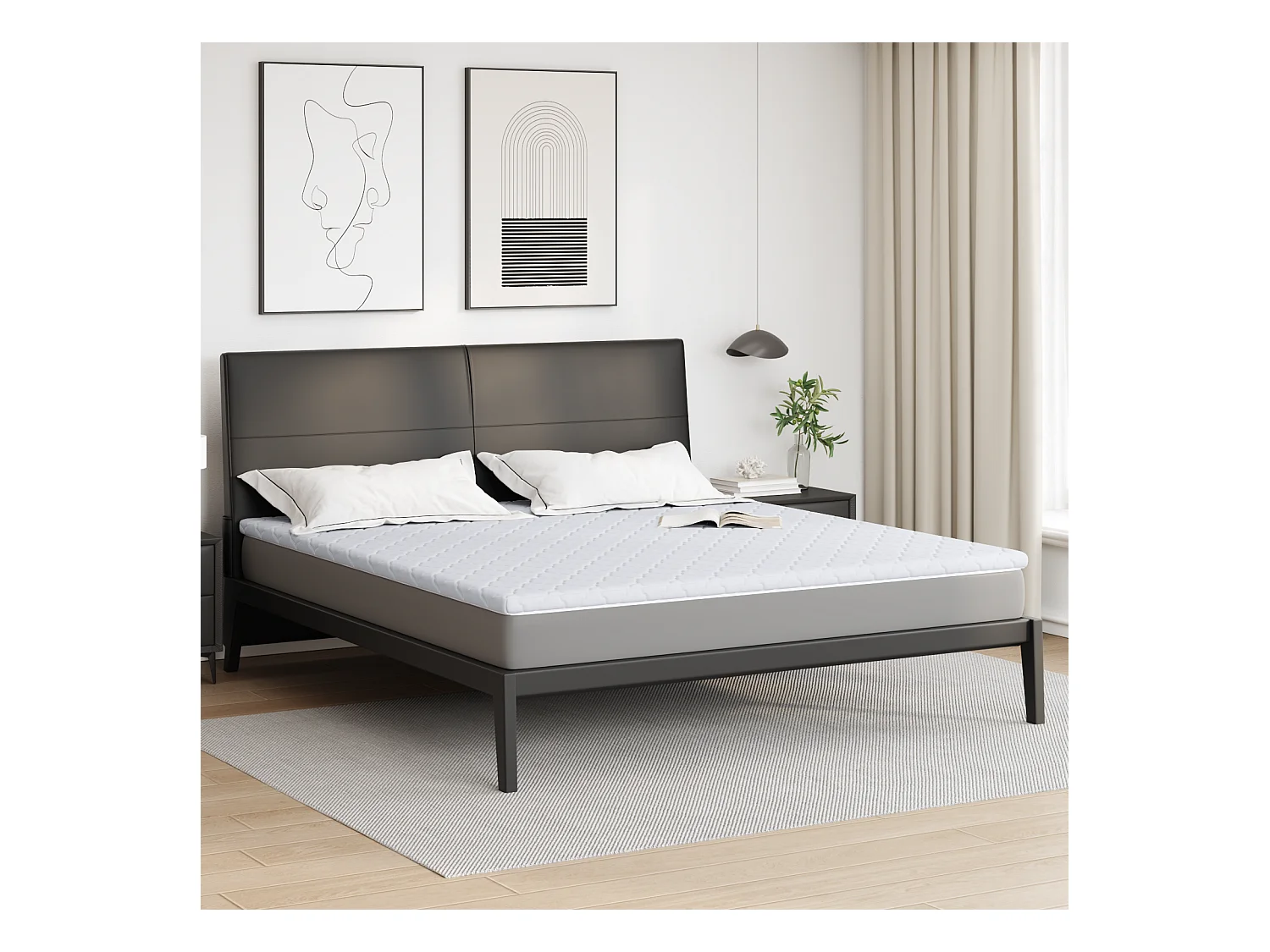 Surmatelas  | Coussins de Matelas | Couvre-matelas Blanc 200 x 200 cm Polyester sans colle