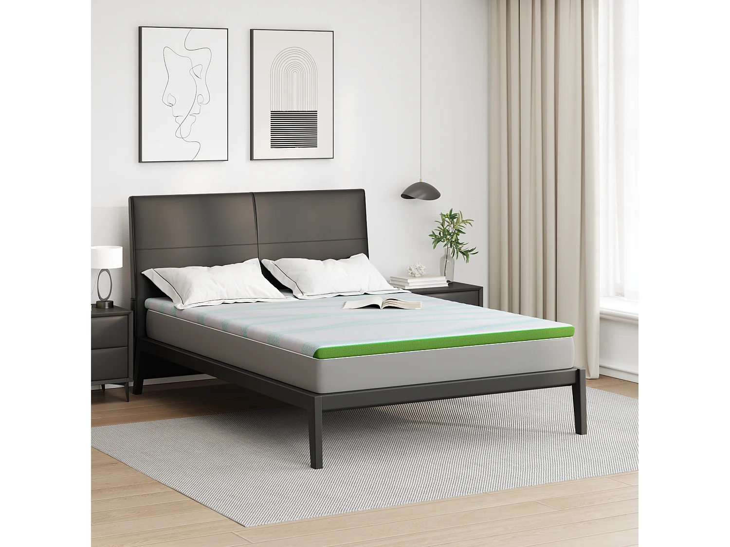 Surmatelas  | Coussins de Matelas | Couvre-matelas Other Blanc et vert 160 x 200 cm