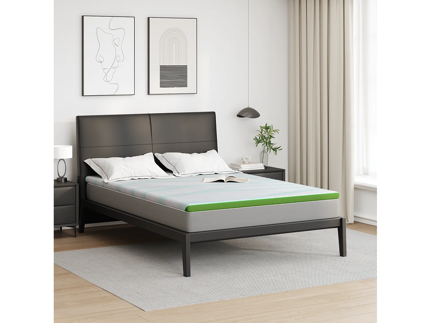 Surmatelas  | Coussins de Matelas | Couvre-matelas Other Blanc et vert 160 x 200 cm