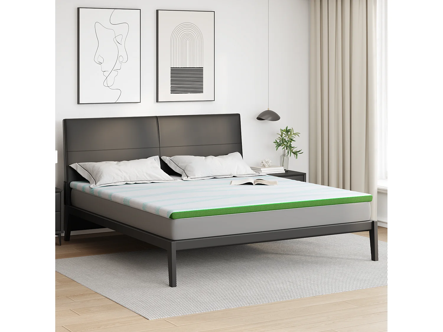 Surmatelas  | Coussins de Matelas | Couvre-matelas Blanc et vert 180 x 200 cm