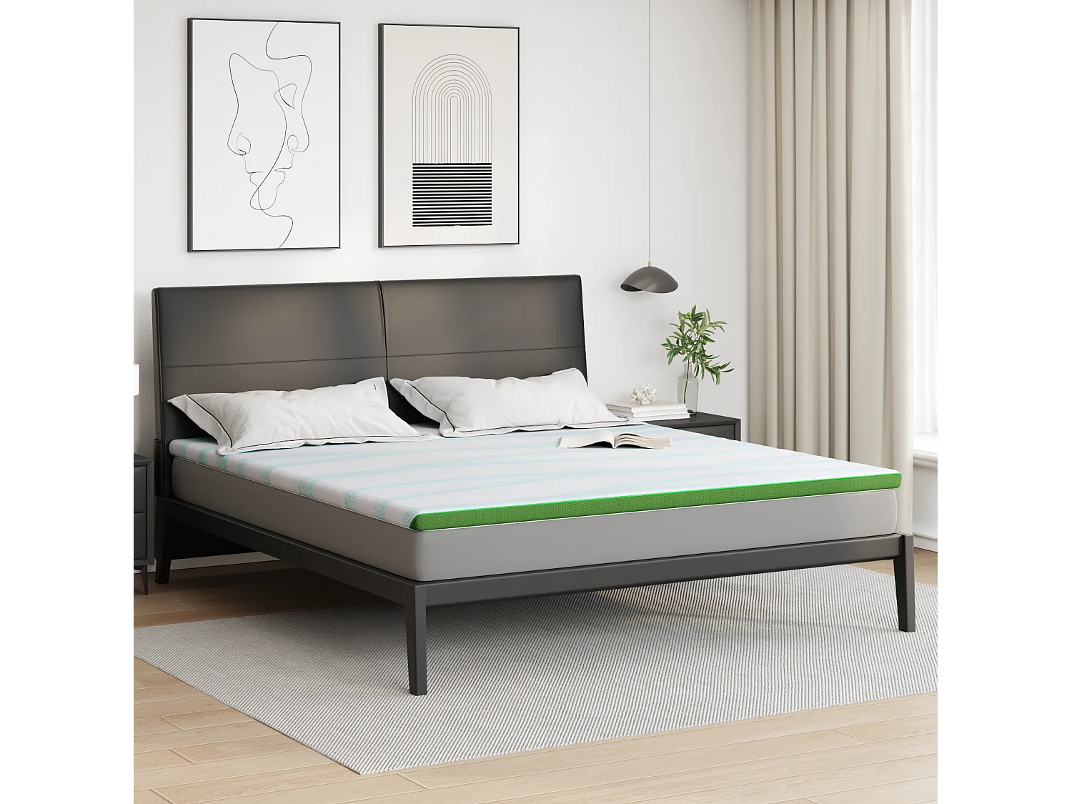 Surmatelas  | Coussins de Matelas | Couvre-matelas Blanc et vert 180 x 200 cm