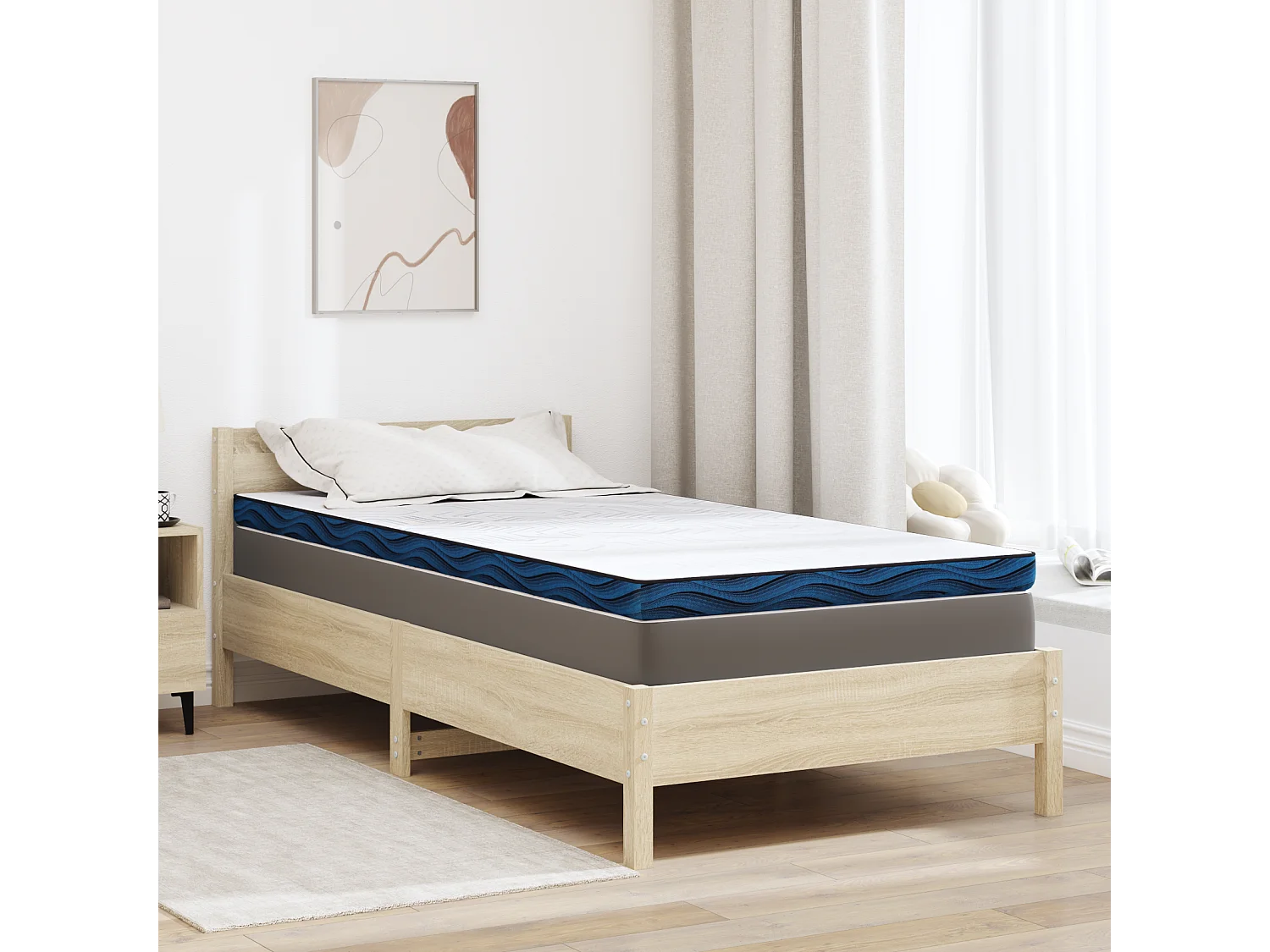 Surmatelas  | Coussins de Matelas | Couvre-matelas Blanc et Bleu 120 x 200 cm