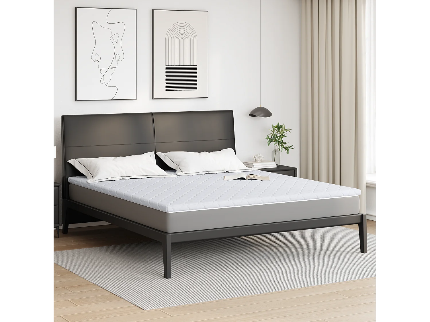 Surmatelas  | Coussins de Matelas | Couvre-matelas Blanc 180 x 200 cm Polyester sans colle