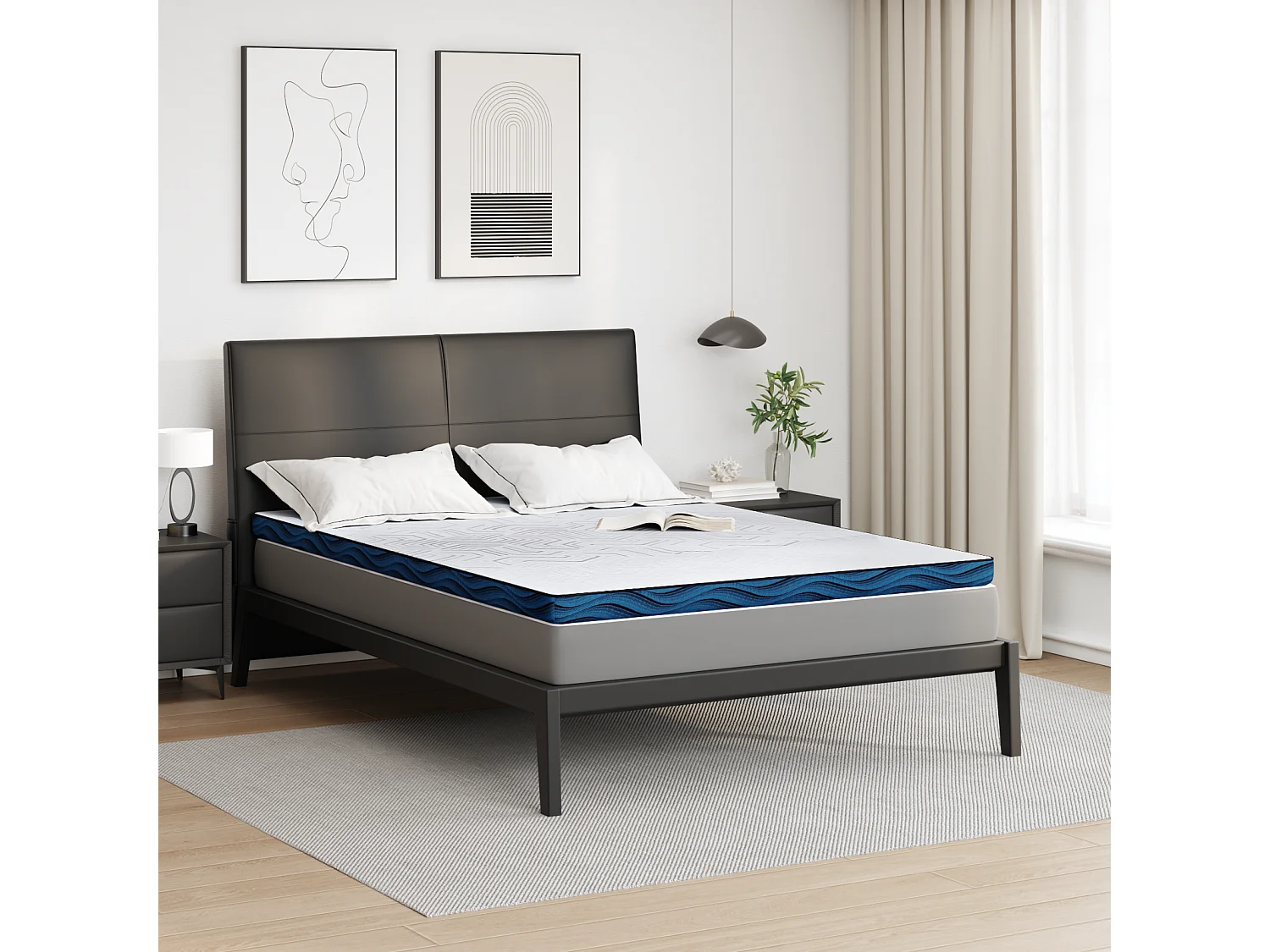 Surmatelas  | Coussins de Matelas | Couvre-matelas avec porte Blanc et Bleu 140 x 190 cm