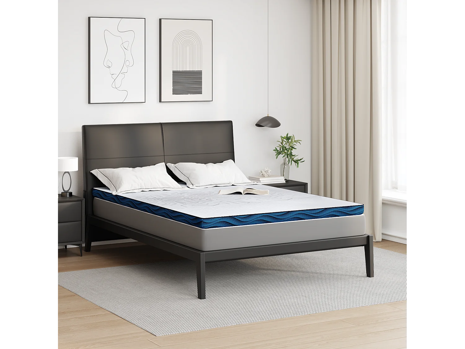 Surmatelas  | Coussins de Matelas | Couvre-matelas avec porte Blanc et Bleu 140 x 190 cm