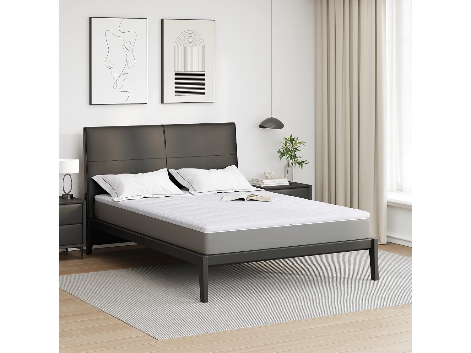 Surmatelas  | Coussins de Matelas | Couvre-matelas Blanc 140 x 190 cm Polyester sans colle