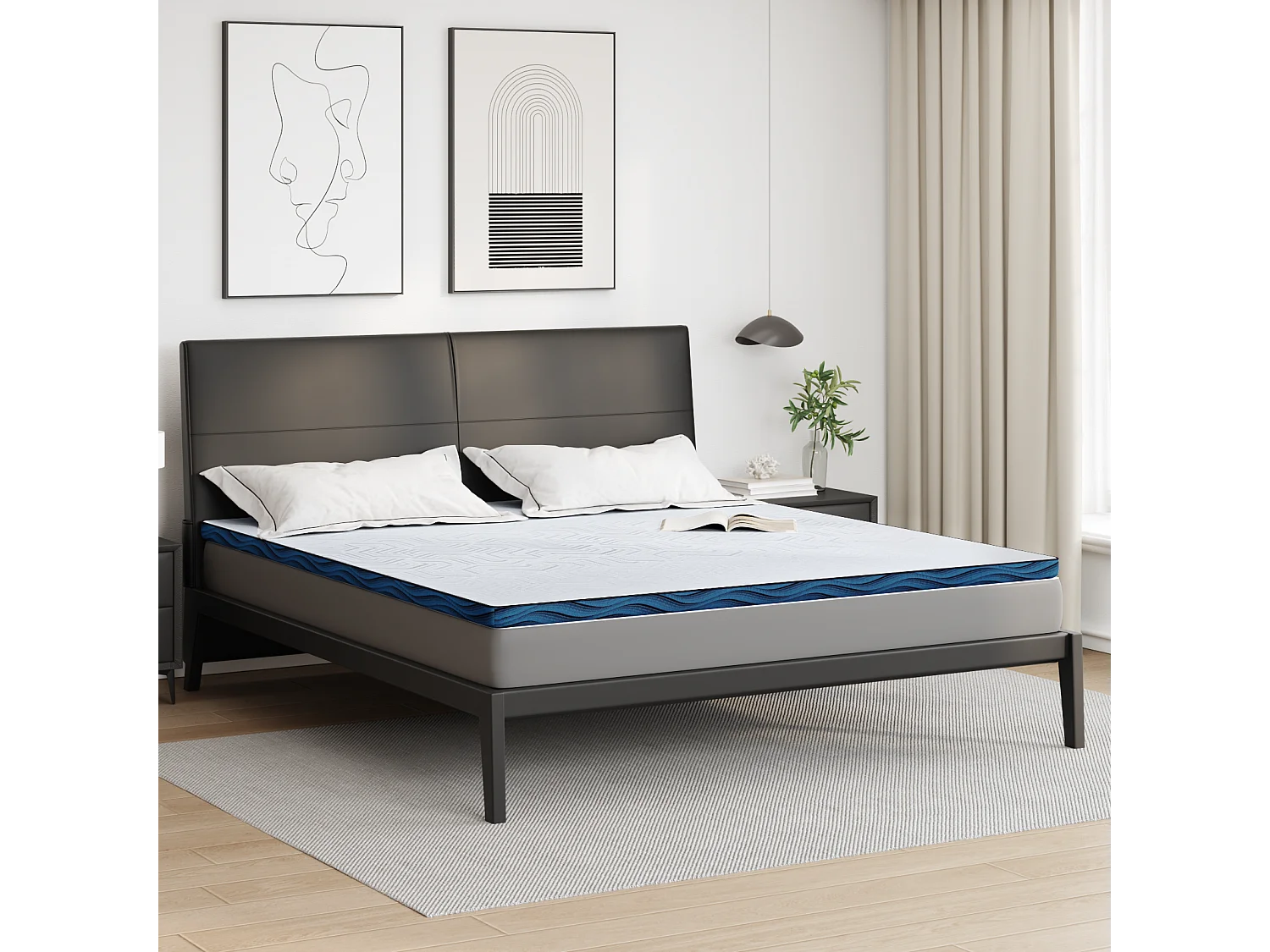 Surmatelas  | Coussins de Matelas | Couvre-matelas Blanc et Bleu 200 x 200 cm