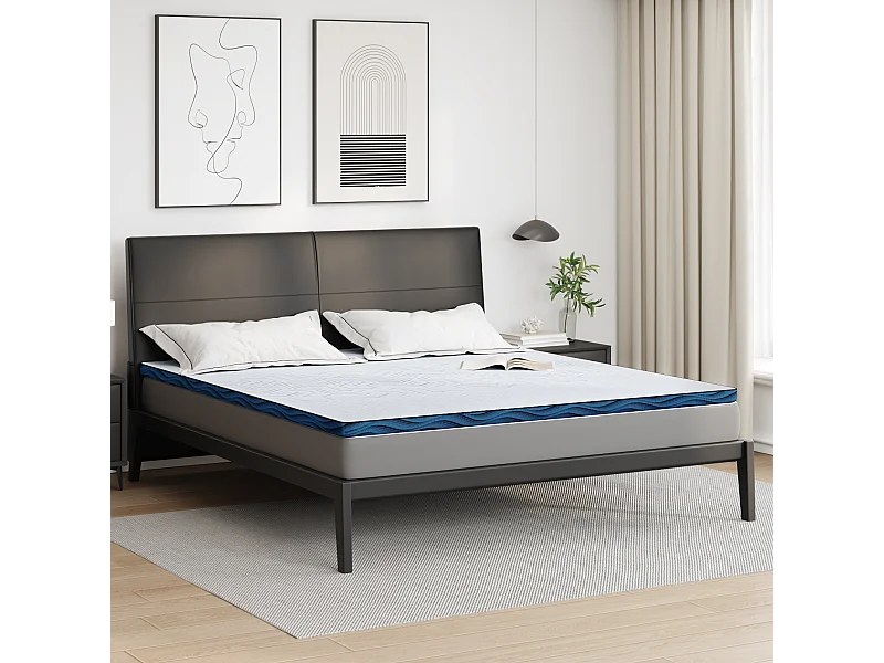 Surmatelas  | Coussins de Matelas | Couvre-matelas Blanc et Bleu 200 x 200 cm