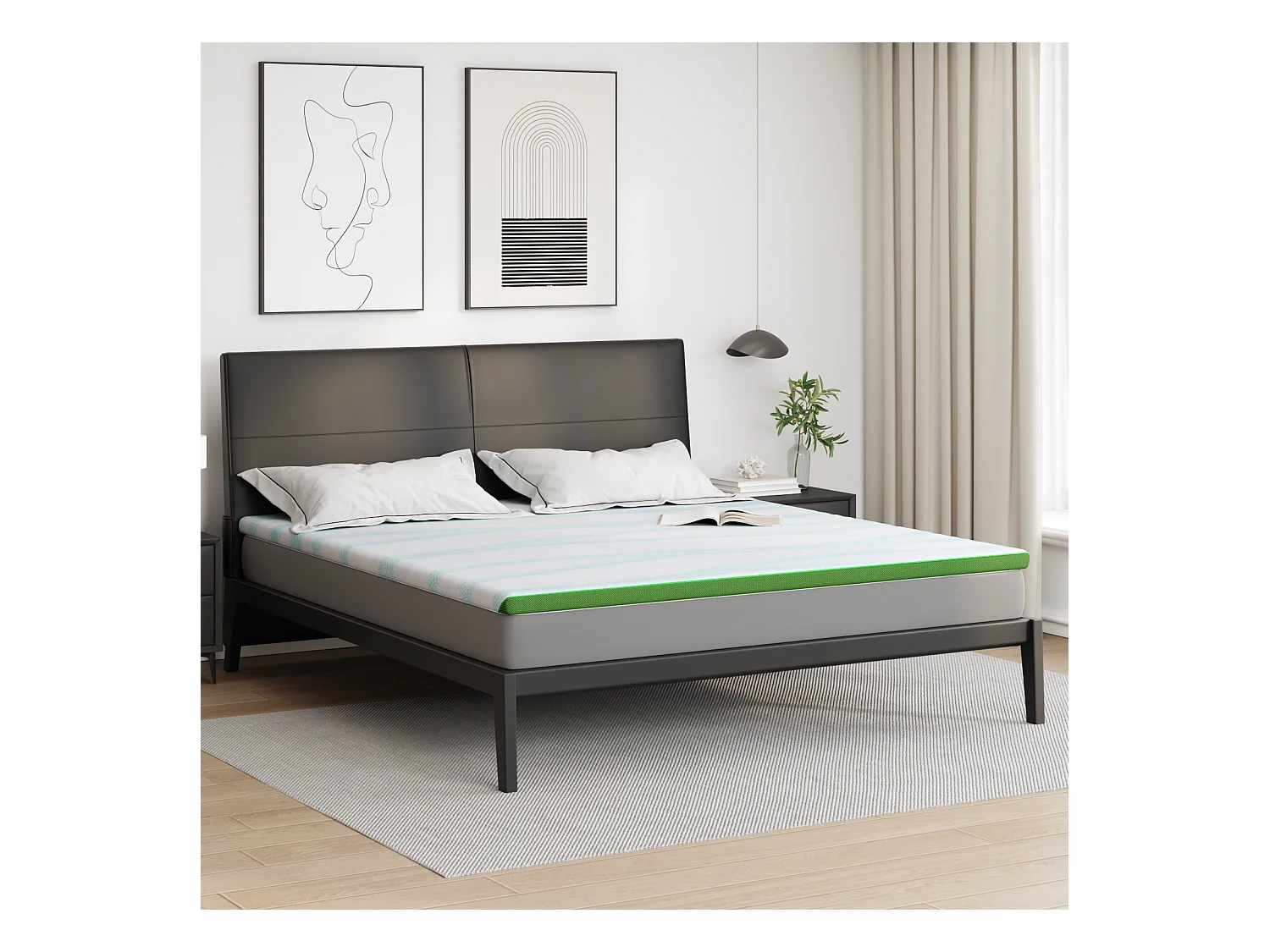 Surmatelas  | Coussins de Matelas | Couvre-matelas Other Blanc et vert 180 x 200 cm