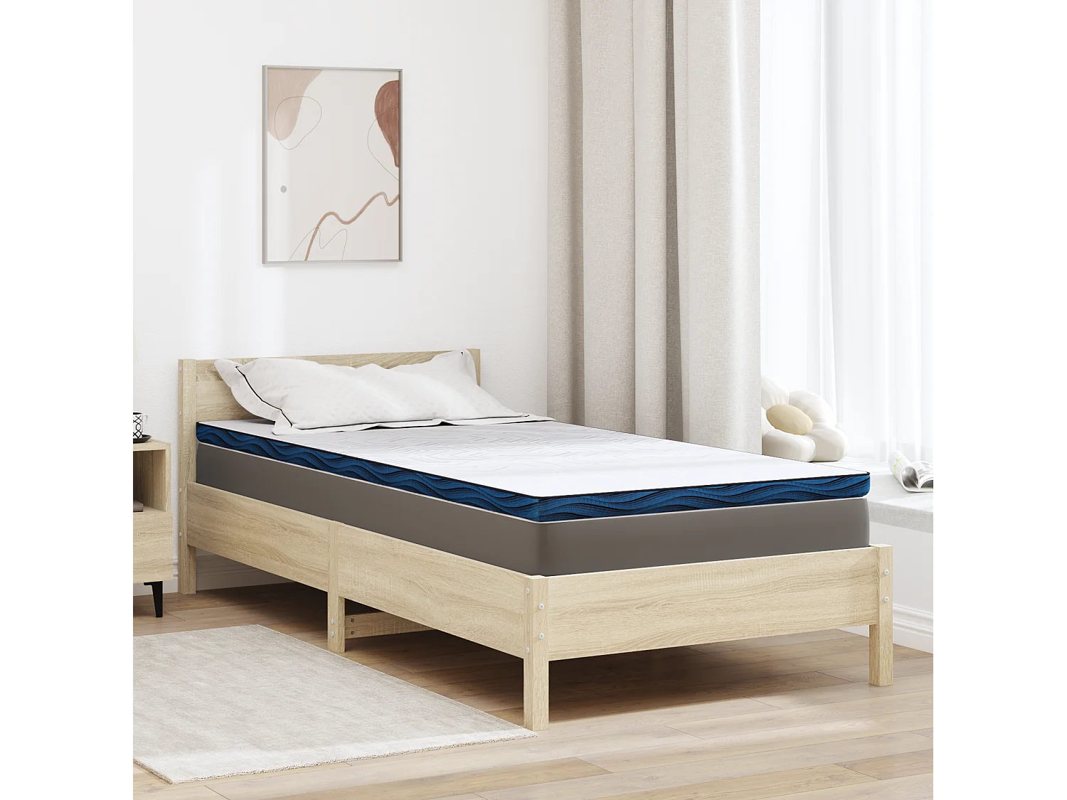Surmatelas  | Coussins de Matelas | Couvre-matelas Blanc et Bleu 90 x 200 cm
