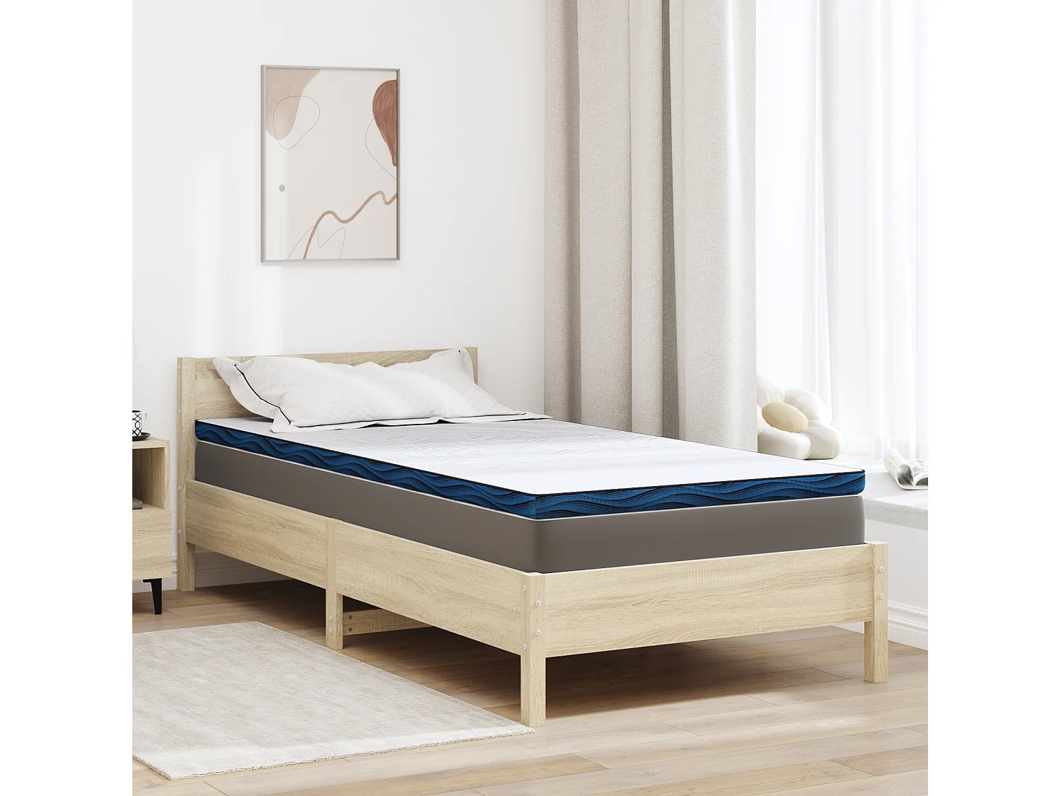 Surmatelas  | Coussins de Matelas | Couvre-matelas Blanc et Bleu 90 x 190 cm
