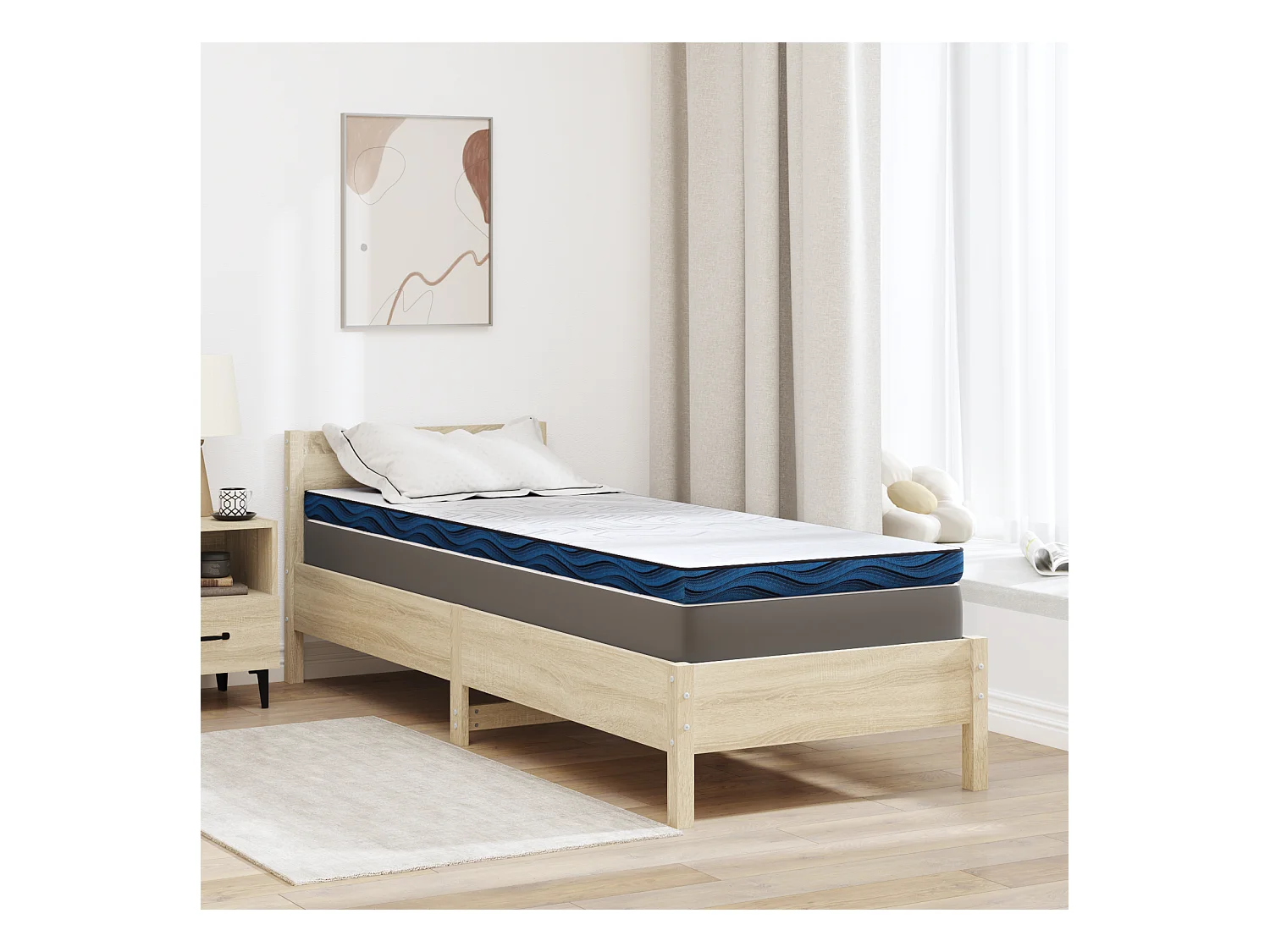 Surmatelas  | Coussins de Matelas | Couvre-matelas Blanc et Bleu 80 x 200 cm