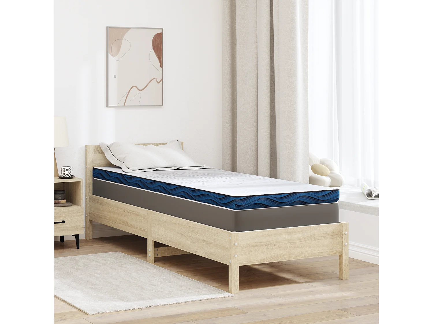 Surmatelas  | Coussins de Matelas | Couvre-matelas Blanc et Bleu 80 x 200 cm