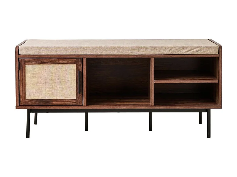 Banc d'entrée décor noyer 1 porte avec façade en tissu  JETSON