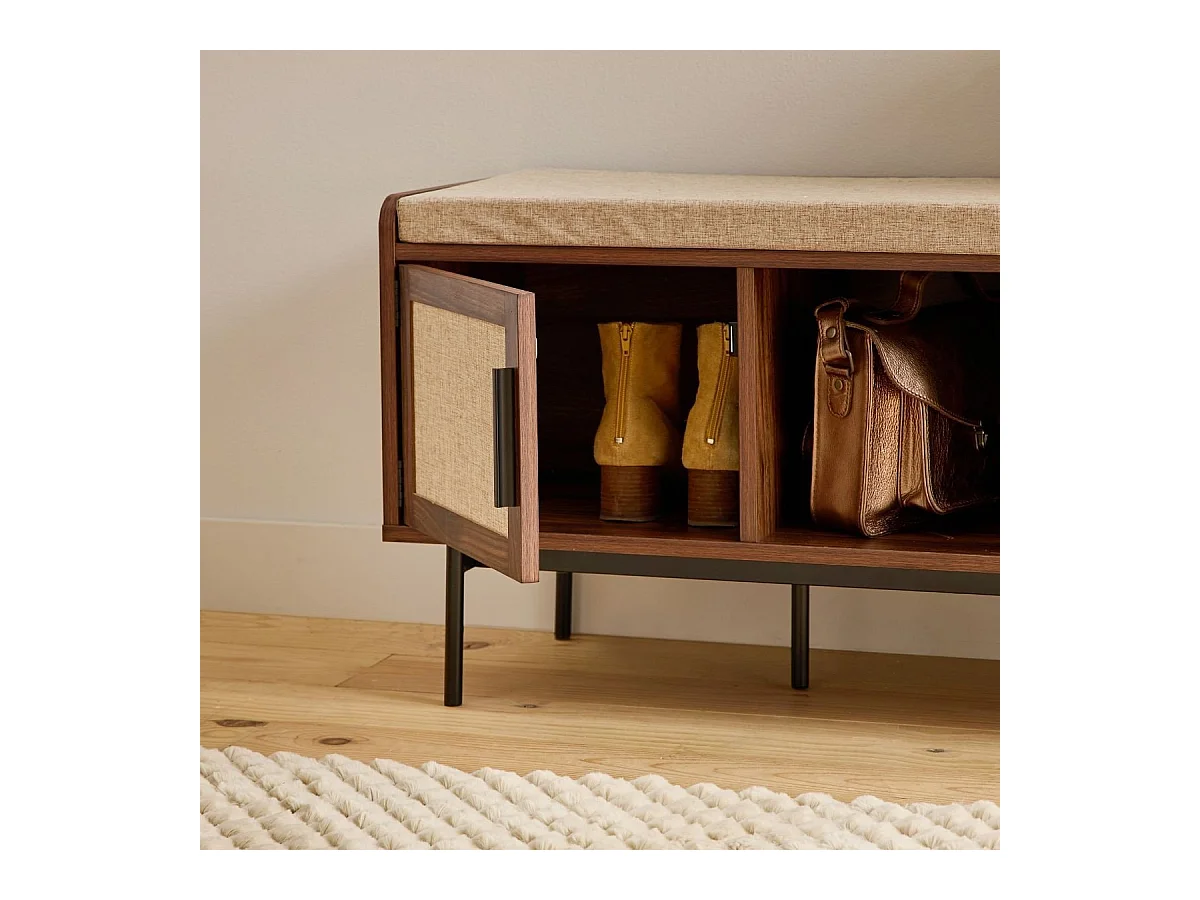 Banc d'entrée décor noyer 1 porte avec façade en tissu  JETSON