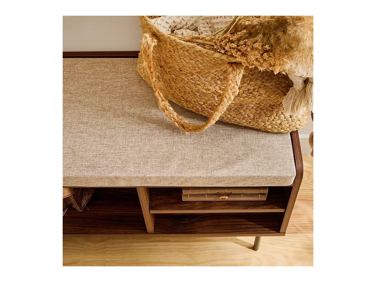 Banc d'entrée décor noyer 1 porte avec façade en tissu  JETSON