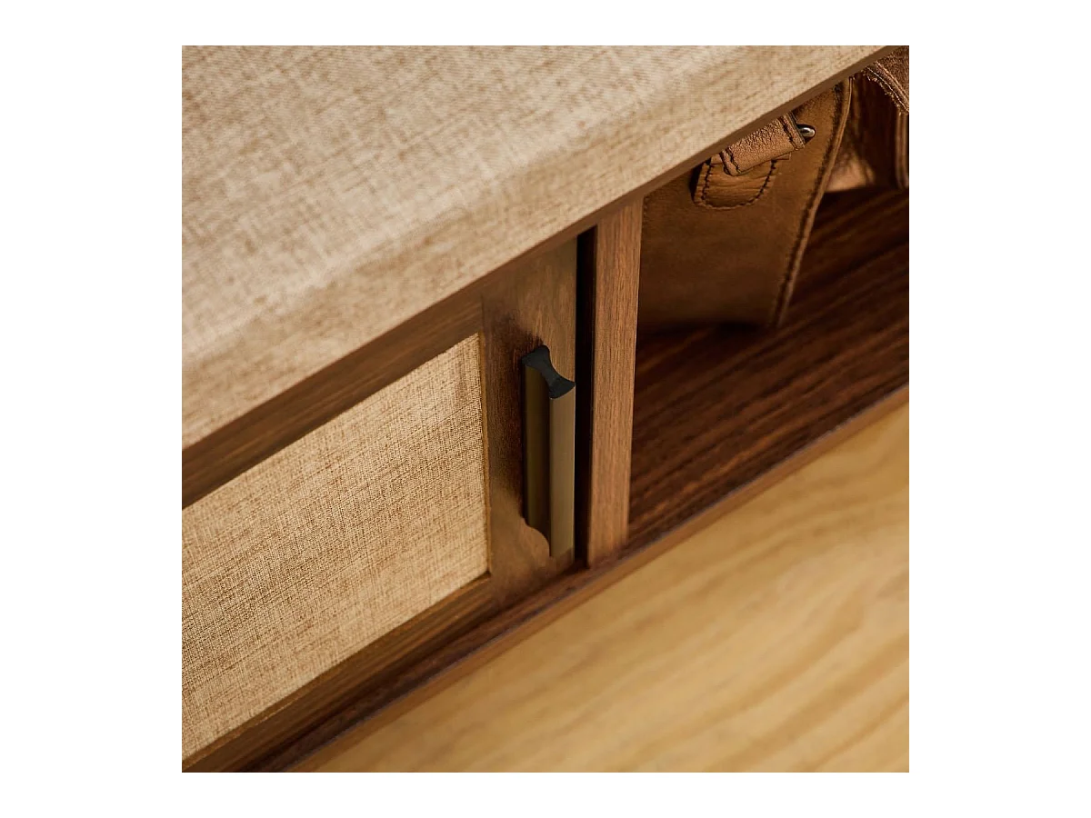 Banc d'entrée décor noyer 1 porte avec façade en tissu  JETSON