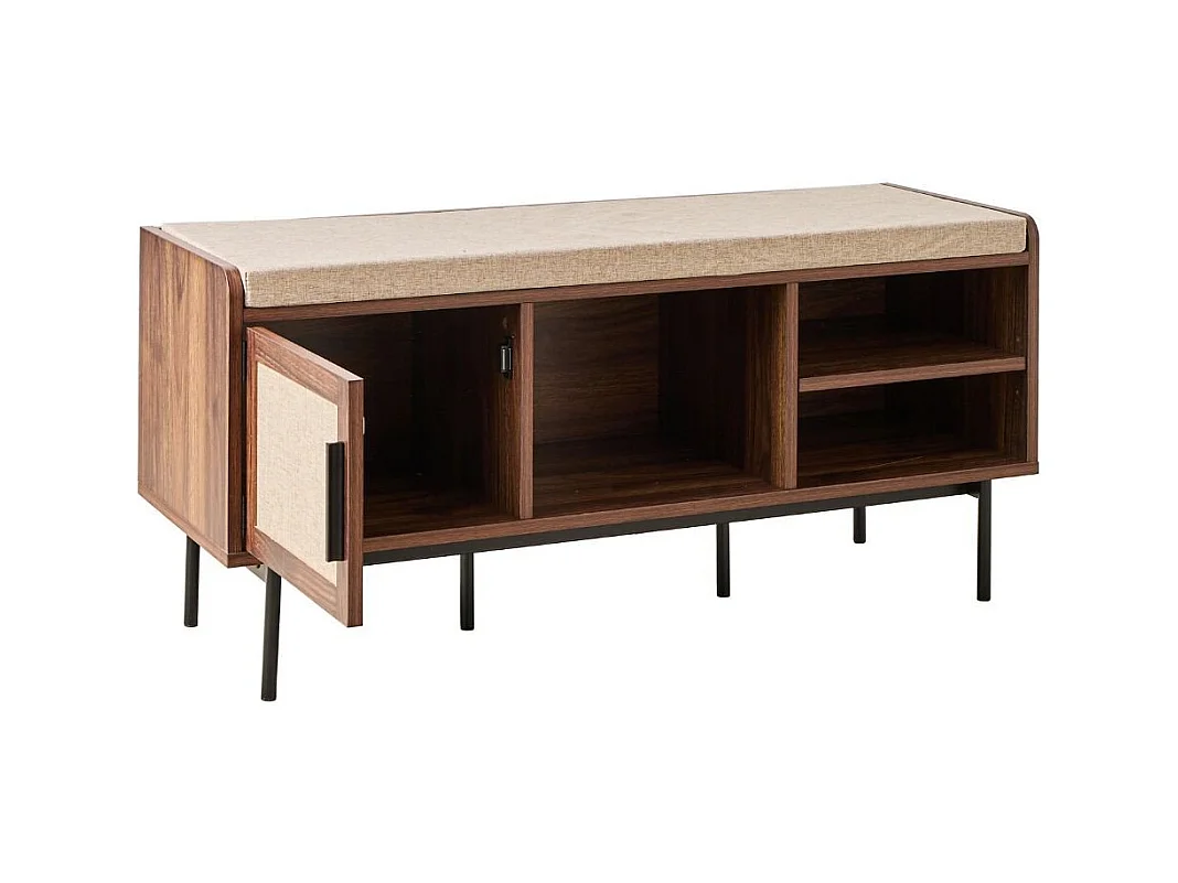 Banc d'entrée décor noyer 1 porte avec façade en tissu  JETSON