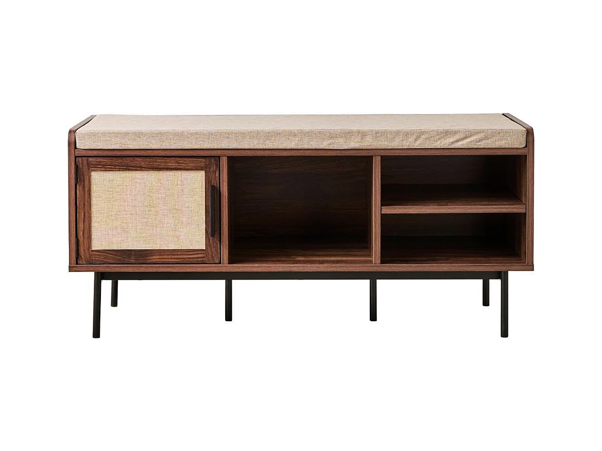 Banc d'entrée décor noyer 1 porte avec façade en tissu  JETSON