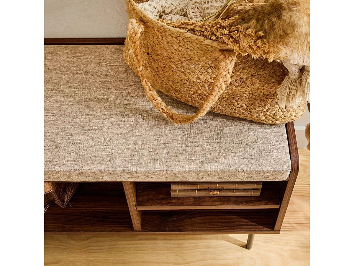 Panchina scarpiera finitura noce 3 vani 1 anta con frontale in tessuto L100 cm - JETSON