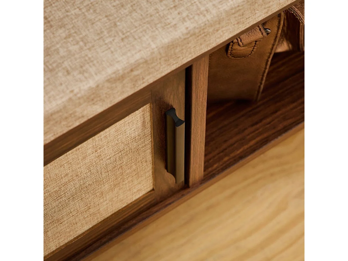 Panchina scarpiera finitura noce 3 vani 1 anta con frontale in tessuto L100 cm - JETSON