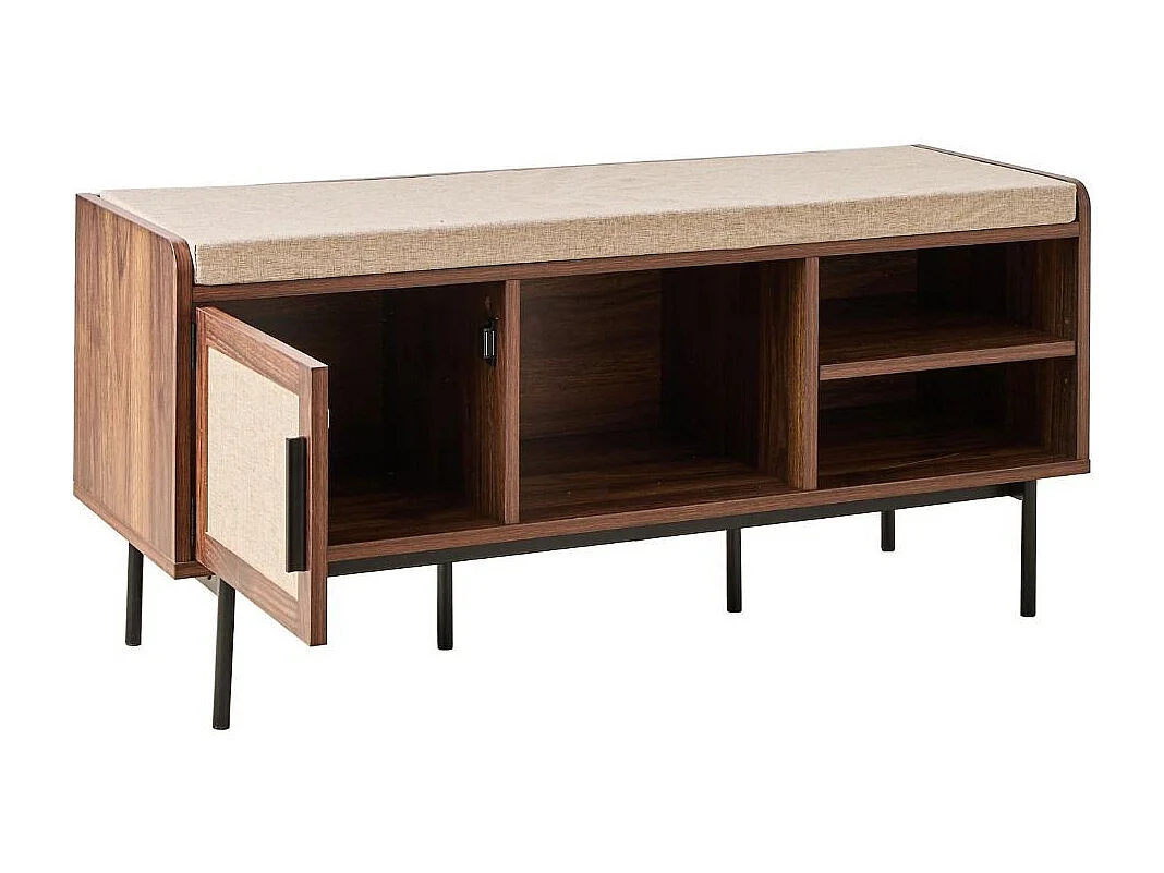 Panchina scarpiera finitura noce 3 vani 1 anta con frontale in tessuto L100 cm - JETSON