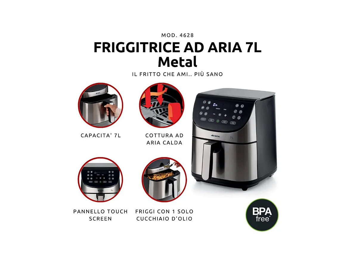 Friteuse sans huile digitale ARIETE - inox brossé - XXL 2 kilos - Modele 4628