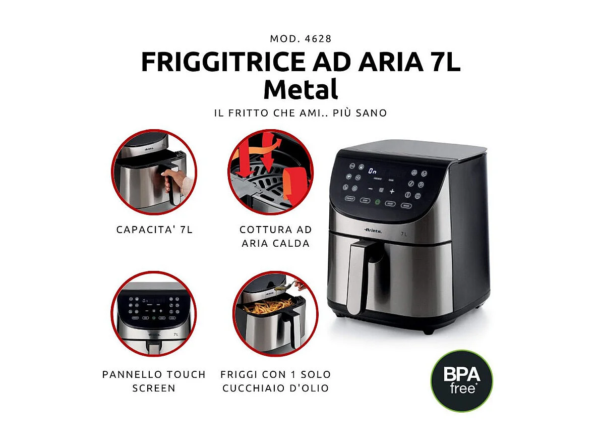 Friteuse sans huile digitale ARIETE - inox brossé - XXL 2 kilos - Modele 4628