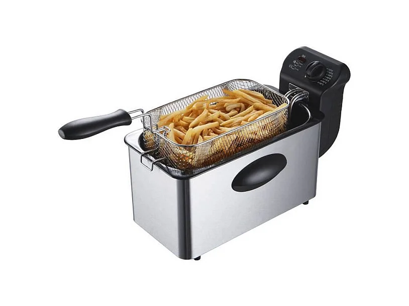 Friteuse 3L CONTINENTAL EDISON Inox 2000W - Thermostat Réglable - Éléments Amovibles - Capacité 600g