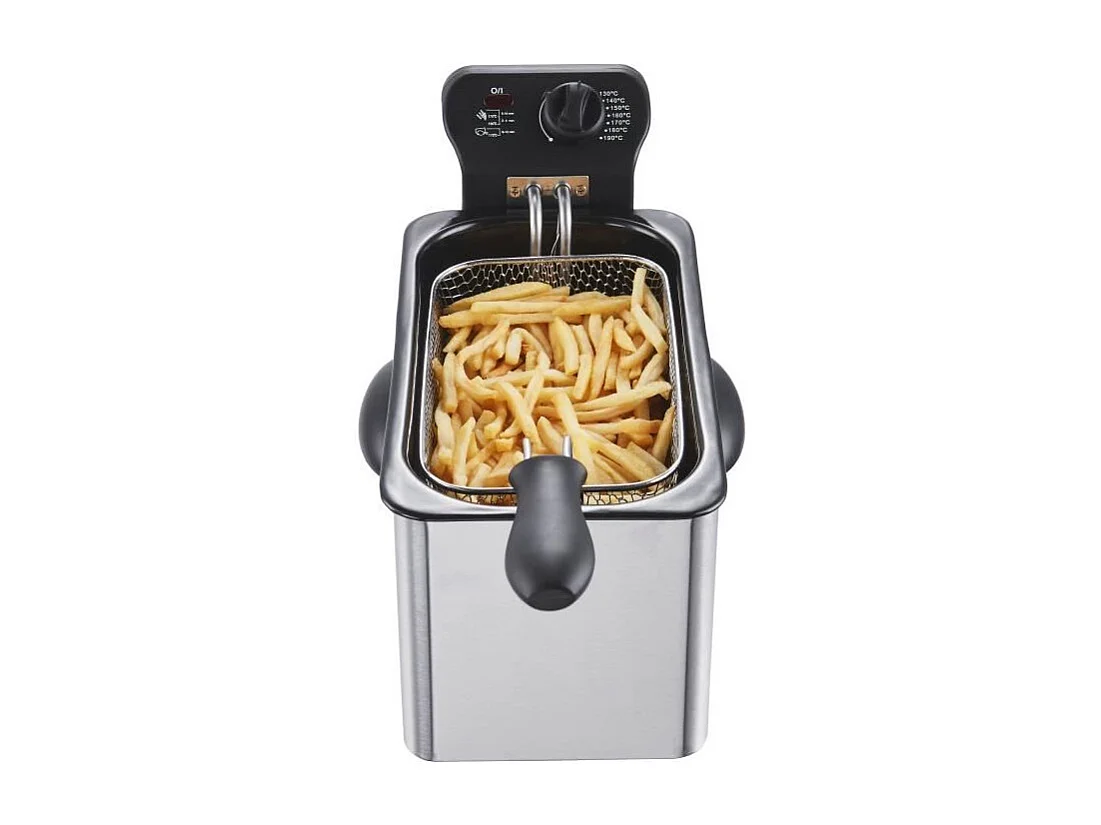 Friteuse 3L CONTINENTAL EDISON Inox 2000W - Thermostat Réglable - Éléments Amovibles - Capacité 600g