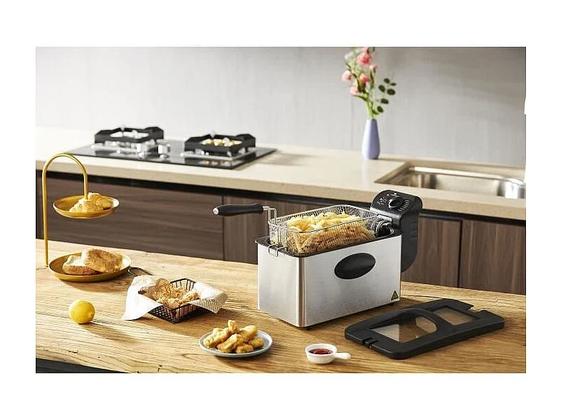 Friteuse 3L CONTINENTAL EDISON Inox 2000W - Thermostat Réglable - Éléments Amovibles - Capacité 600g