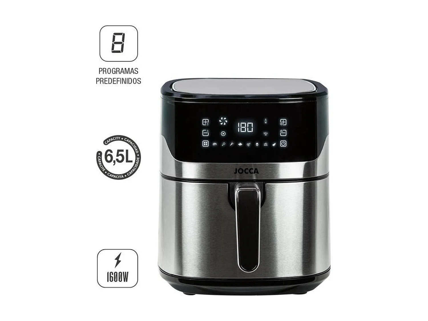 Friteuse sans huile - JOCCA - 2192 - 6,5L - 1600 W - 28 x 37 x 31,5 cm - Inox