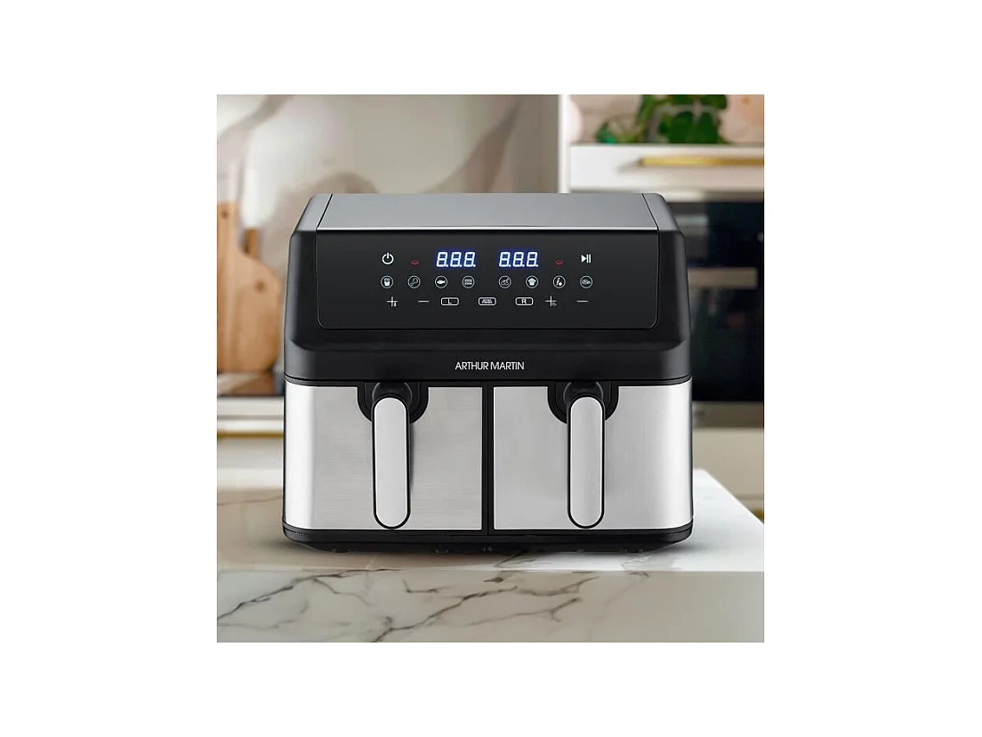 Friteuse sans huile - ARTHUR MARTIN - Airfryer AMPF9 - 2 cuves de 4,5L - 2000W - Affichage LED