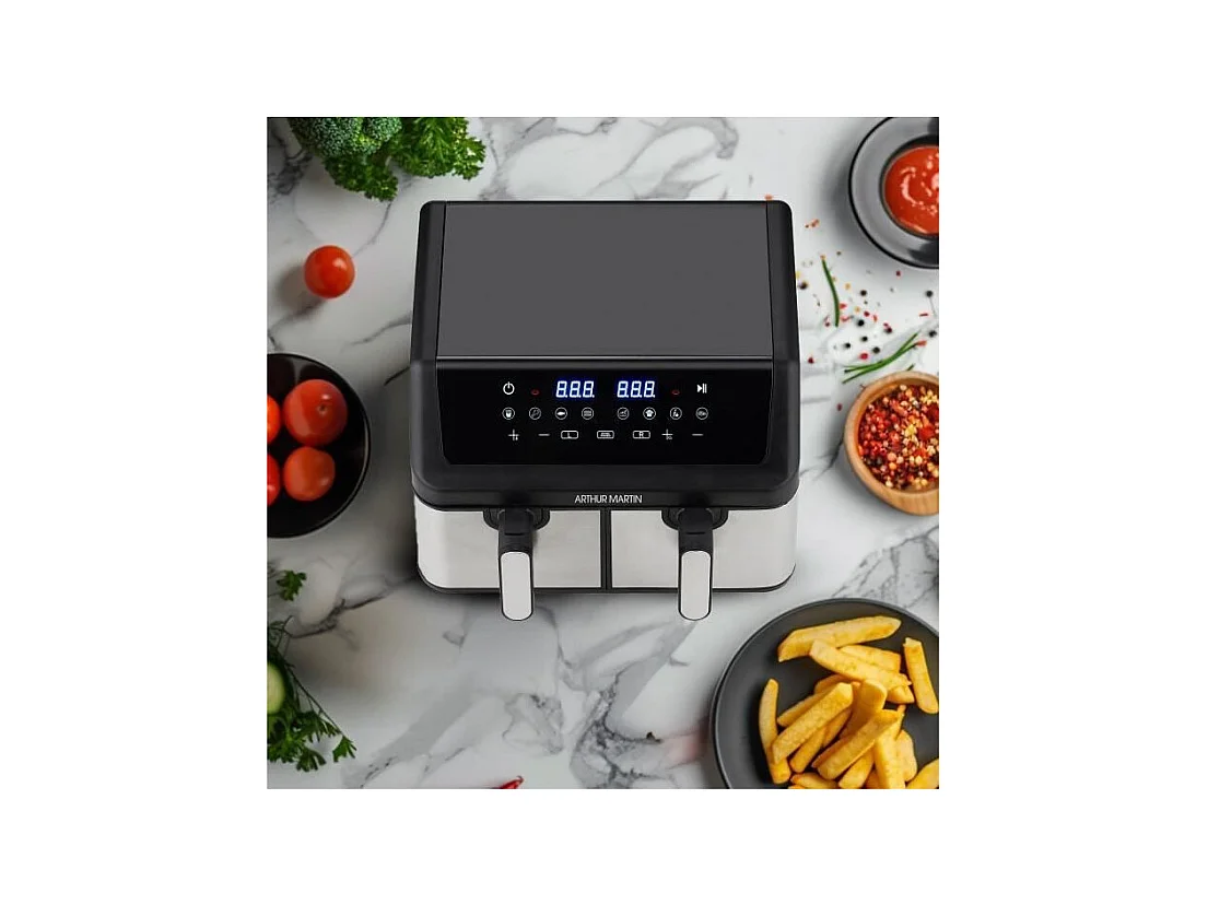 Friteuse sans huile - ARTHUR MARTIN - Airfryer AMPF9 - 2 cuves de 4,5L - 2000W - Affichage LED