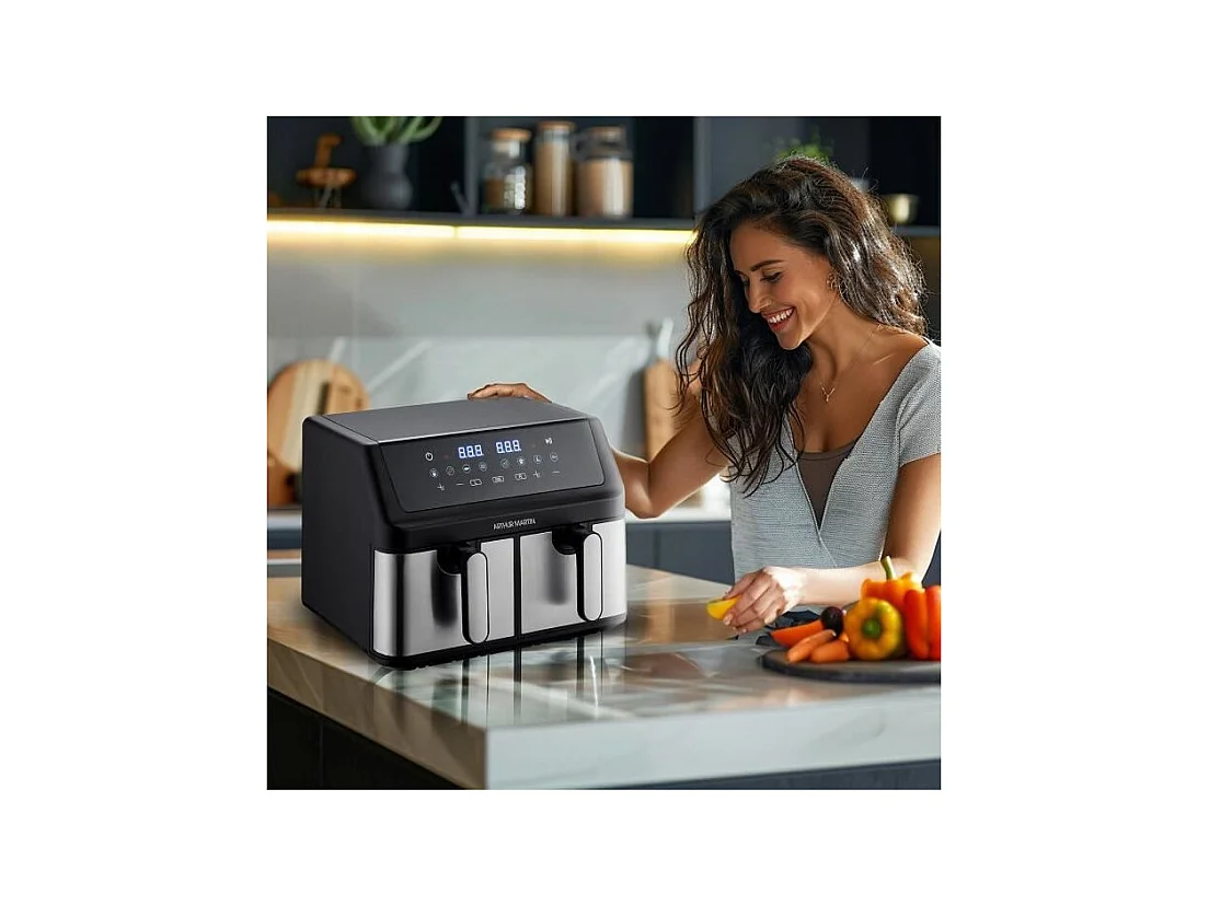 Friteuse sans huile - ARTHUR MARTIN - Airfryer AMPF9 - 2 cuves de 4,5L - 2000W - Affichage LED