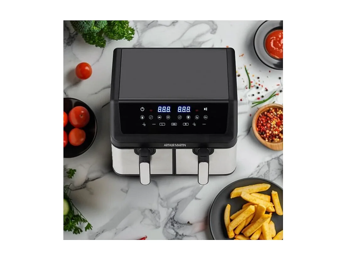 Friteuse sans huile - ARTHUR MARTIN - Airfryer AMPF9 - 2 cuves de 4,5L - 2000W - Affichage LED