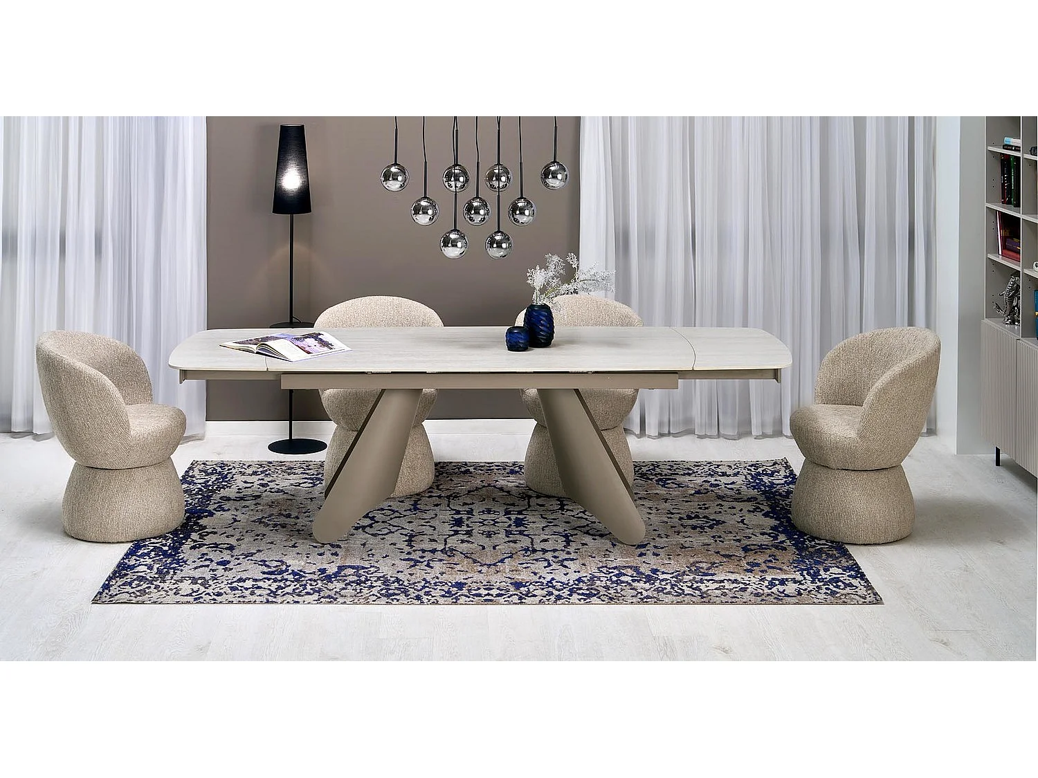 Table à manger Salix/extensible/métal fritté/beige-cachemire