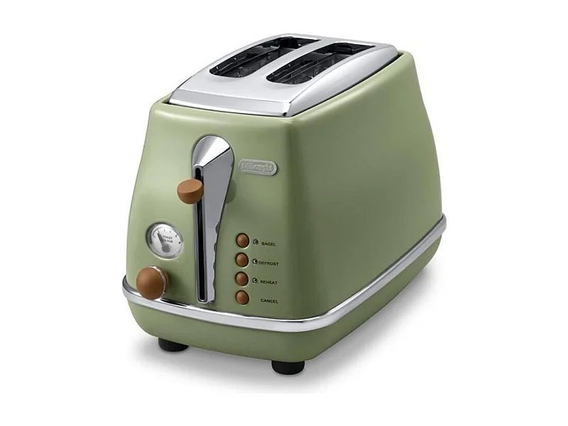 Grille pain - Delonghi - Icona Vintage - 2 tranches - 6 positions - Vert Olive/Chocolat