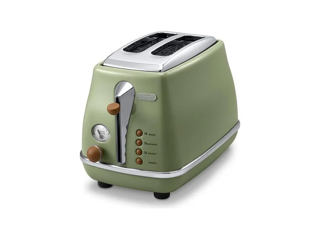 Grille pain - Delonghi - Icona Vintage - 2 tranches - 6 positions - Vert Olive/Chocolat