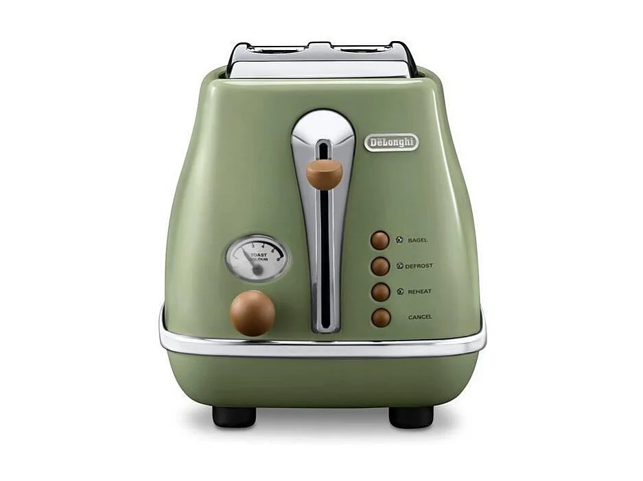 Grille pain - Delonghi - Icona Vintage - 2 tranches - 6 positions - Vert Olive/Chocolat